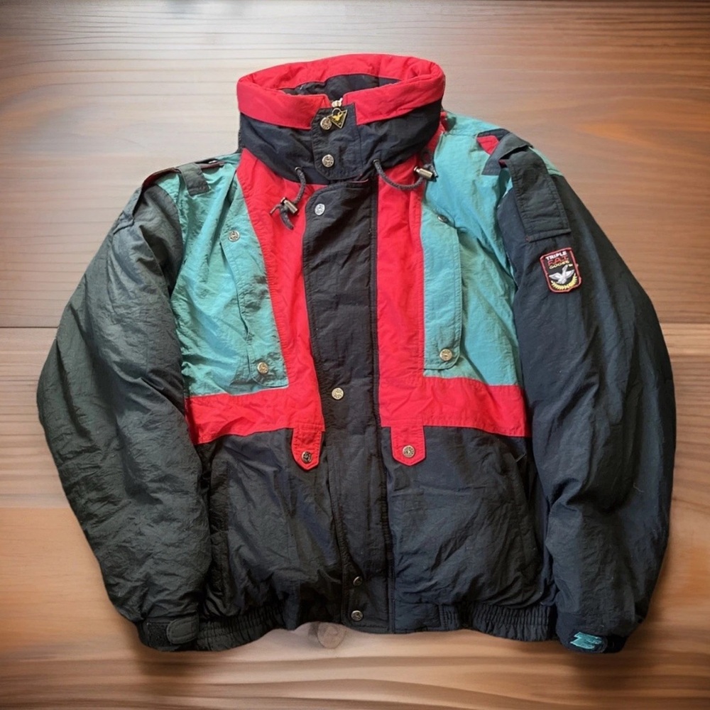 Vintage Triple Fat Goose Puffer Jacket Multi Color and Multi Pocket Size L